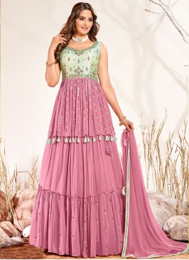 Pink Color Georgette Peplum Style Lehenga