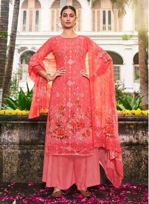 Pink Color Georgette Printed Palazzo Suit