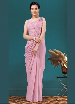 Pink Color Georgette Ready To Wear Saree