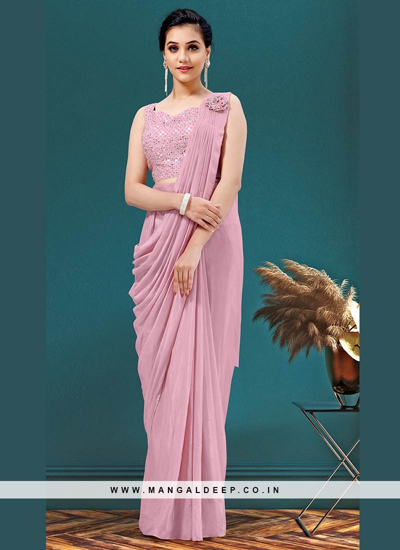 Pink Color Georgette Ready To Wear Saree
