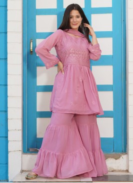 Pink Color Georgette Readymade Sharara Suit
