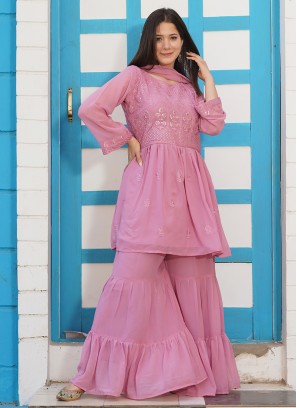 Pink Color Georgette Readymade Sharara Suit