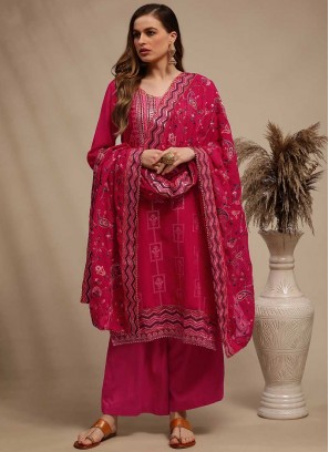 Pink Color Georgette Resham Work Dress Material