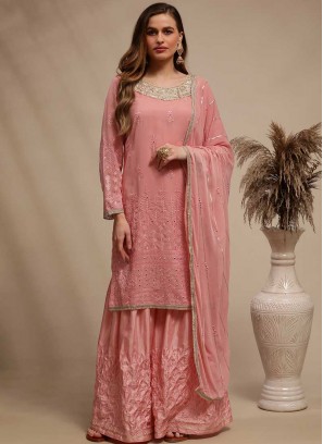 Pink Color Georgette Resham Work Dress Material