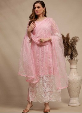 Pink Color Georgette Resham Work Dress Material