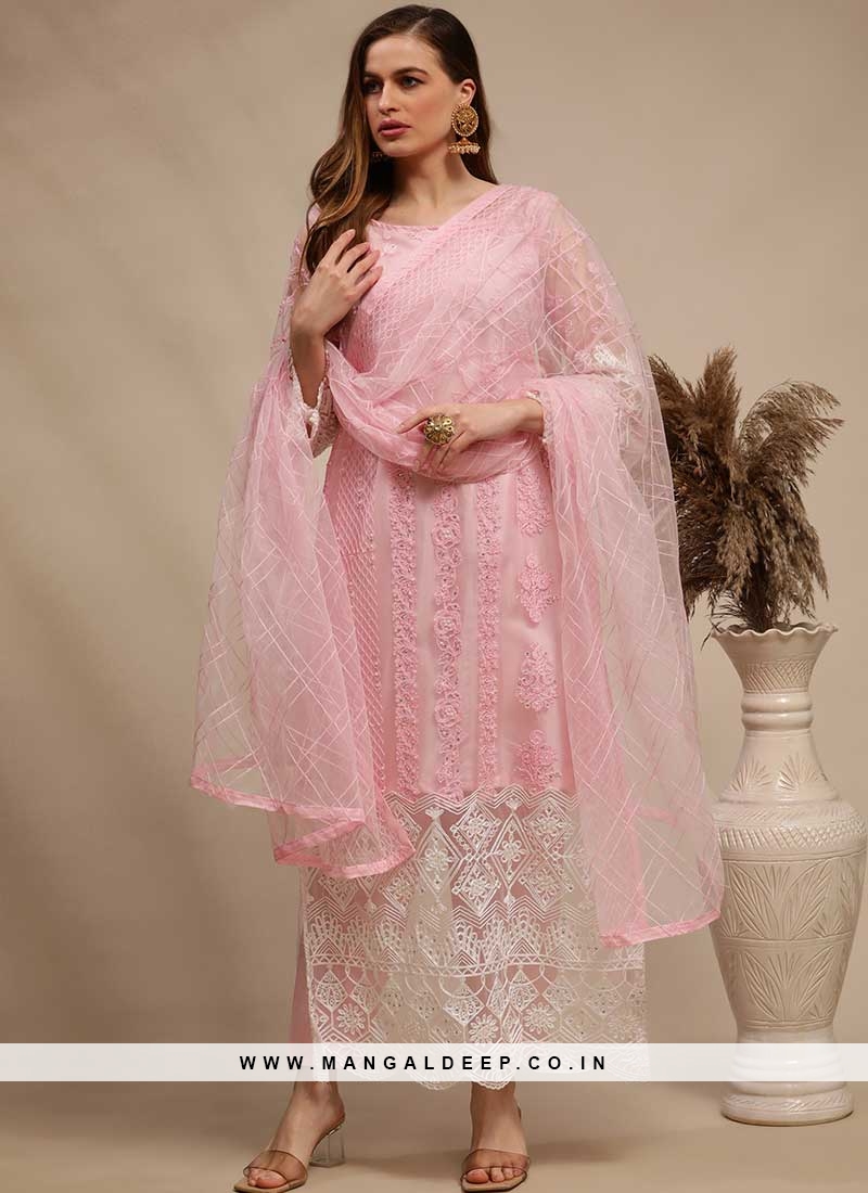 Pink Color Georgette Resham Work Dress Material