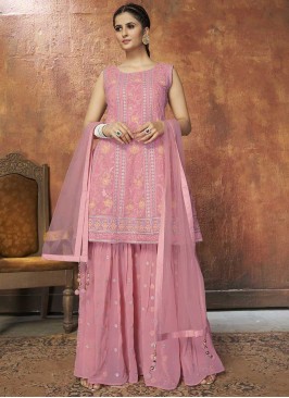 Pink Color Georgette Resham Work Palazzo Suit