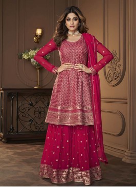 Pink Color Georgette Sequins Embroidered Plazzo Suit