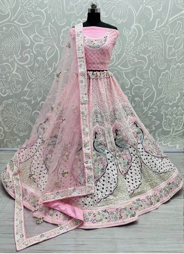 Pink Color Georgette Sequins Work Lehenga For Bride