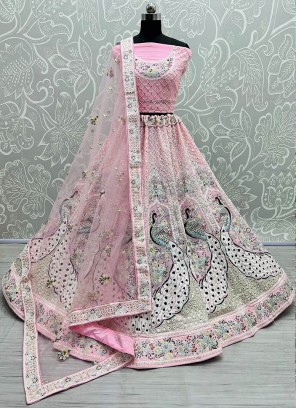 Pink Color Georgette Sequins Work Lehenga For Bride
