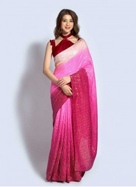 Pink Color Georgette Sequins Work Saree