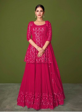 Pink Color Georgette Sequins Work Straight Cut Suit