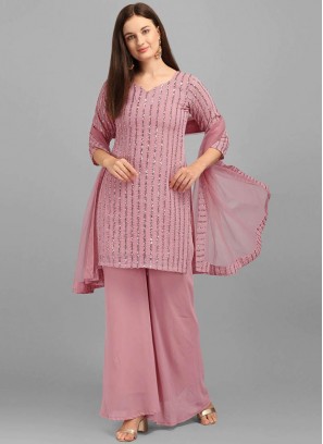 Pink Color Georgette Sequins Work Suit