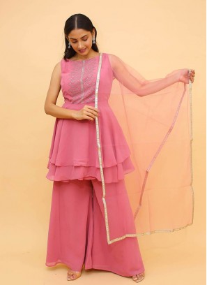 Pink Color Georgette Swarkosi Work Suit