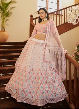 Pink Color Georgette Thread Work Lehenga