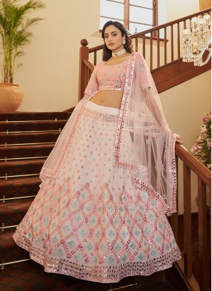 Pink Color Georgette Thread Work Lehenga