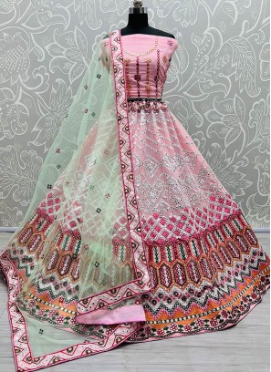 Pink Color Georgette Thread Work Lehenga