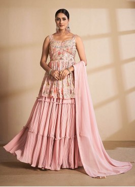 Pink Color Georgette Thread Work Plazzo Suit