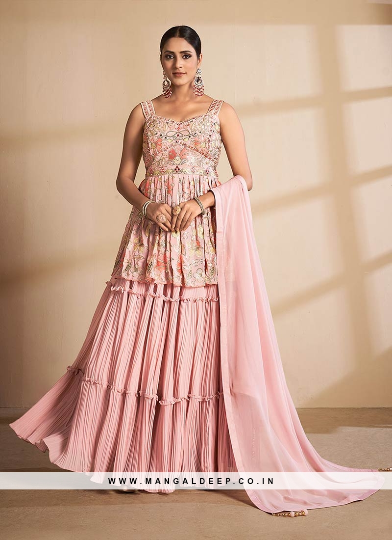 Pink Color Georgette Thread Work Plazzo Suit