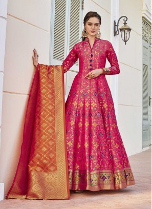 Pink Color Jacquard Anarkali Salwar Suit