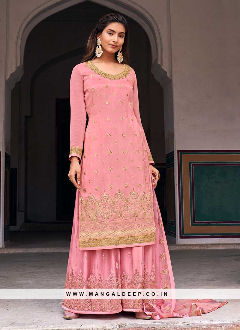 Pink Top Palazzo Set With Fancy Dupatta and Belt Trending Ready to Wear  Dress in USA, UK, Malaysia, South Africa, Dubai, Singapore