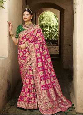 Pink Color Jacquard Woven Wedding Saree