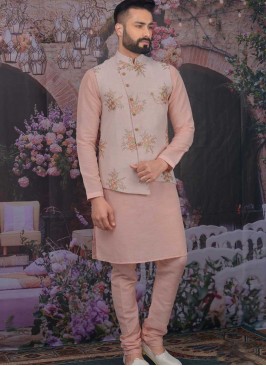 Pink Color Kurta With Embroidered Jacket