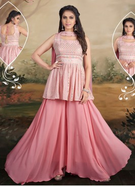 Pink Color Lucknowi Work Plazzo Suit