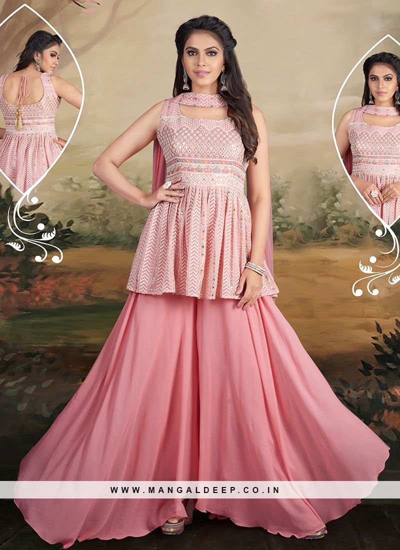 Pink Color Lucknowi Work Plazzo Suit