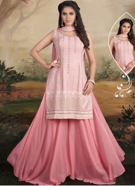 Pink Color Lucknowi Work Plazzo Suit