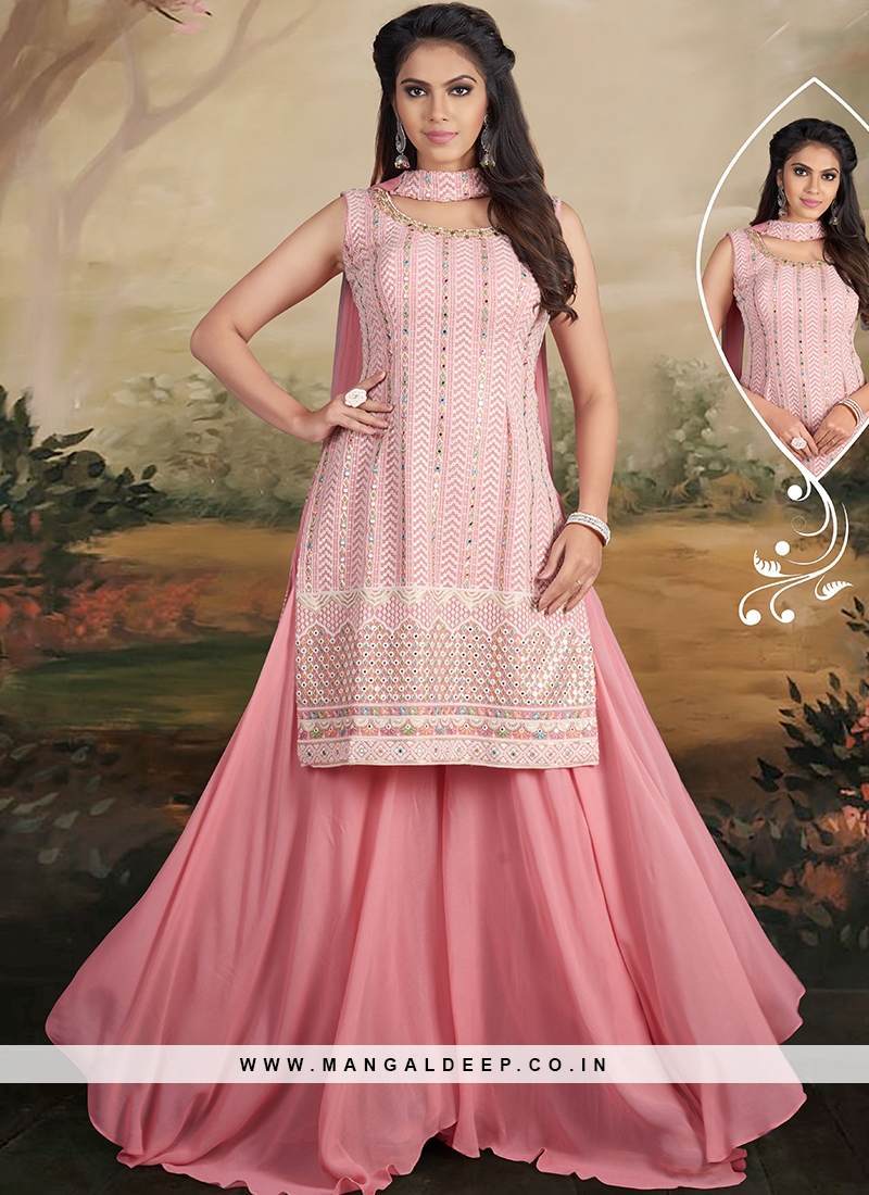 Pink Color Georgette Lucknowi Work Long Suit