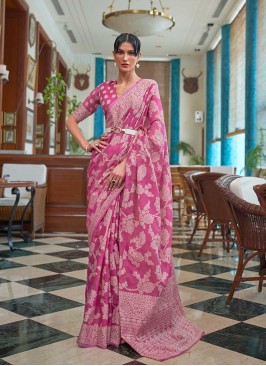 Pink Color Lucknowi Work Saree