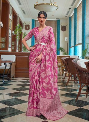 Pink Color Lucknowi Work Saree