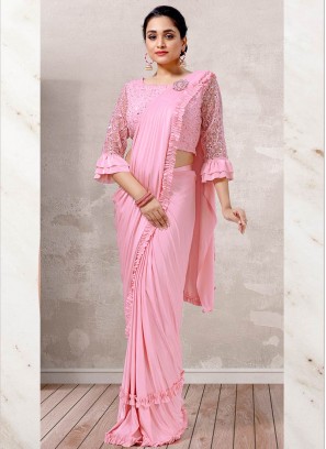 Pink Color Lycra Ready To Wear Saree