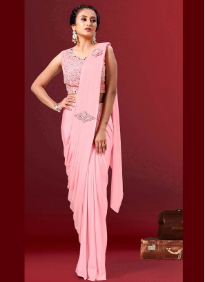 Pink Color Lycra Ready To Wear Saree