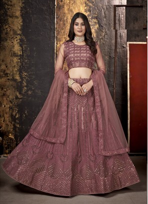 Pink Color Net And Embroidered Work Lehenga
