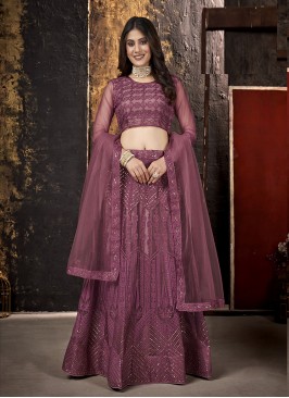 Pink Color Net And Embroidered Work Lehenga