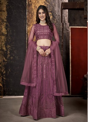 Pink Color Net And Embroidered Work Lehenga