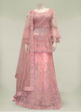 Pink Color Net Diamond Work Designer Sharara Suit