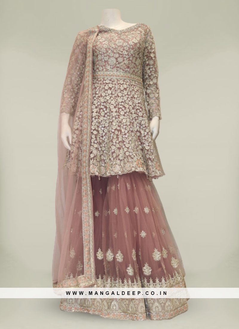 Pink Color Net Diamond Work Sharara Dress