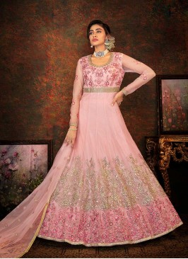 Pink Color Net Embroidered Anarkali Suit