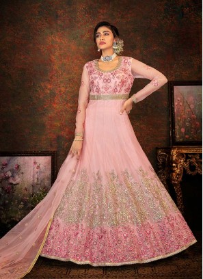 Pink Color Net Embroidered Anarkali Suit