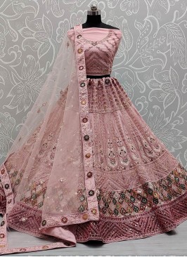 Pink Color Net Embroidered Bridal Lehenga