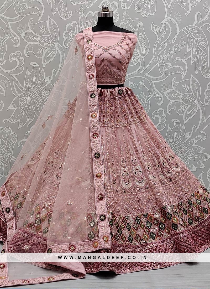 Pink Color Net Embroidered Bridal Lehenga