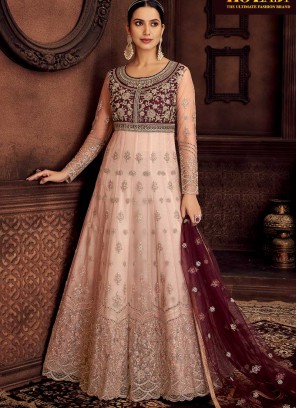 Pink Color Net Embroidered Suit