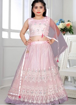 Pink Color Net Lucknowi Work Lehenga