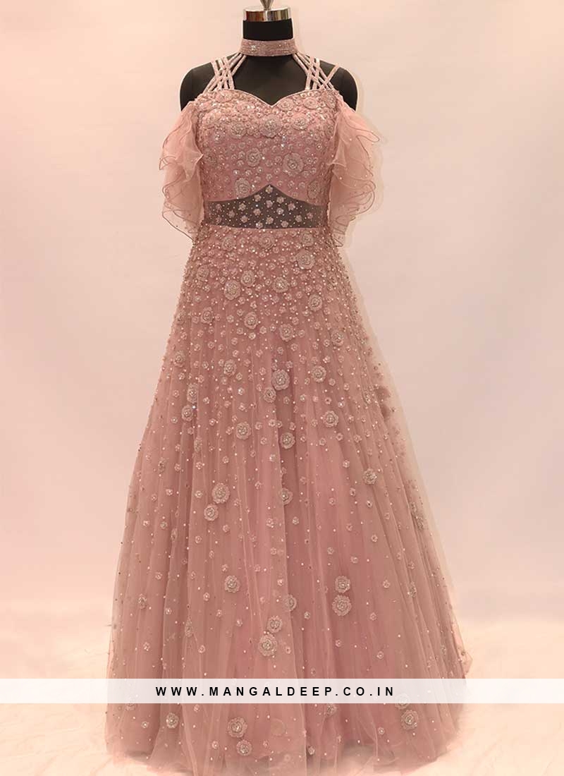 Pink Color Net Reception Wear Gown