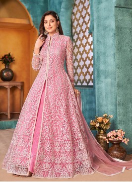 Pink Color Net Sequins Embroidered Long Suit