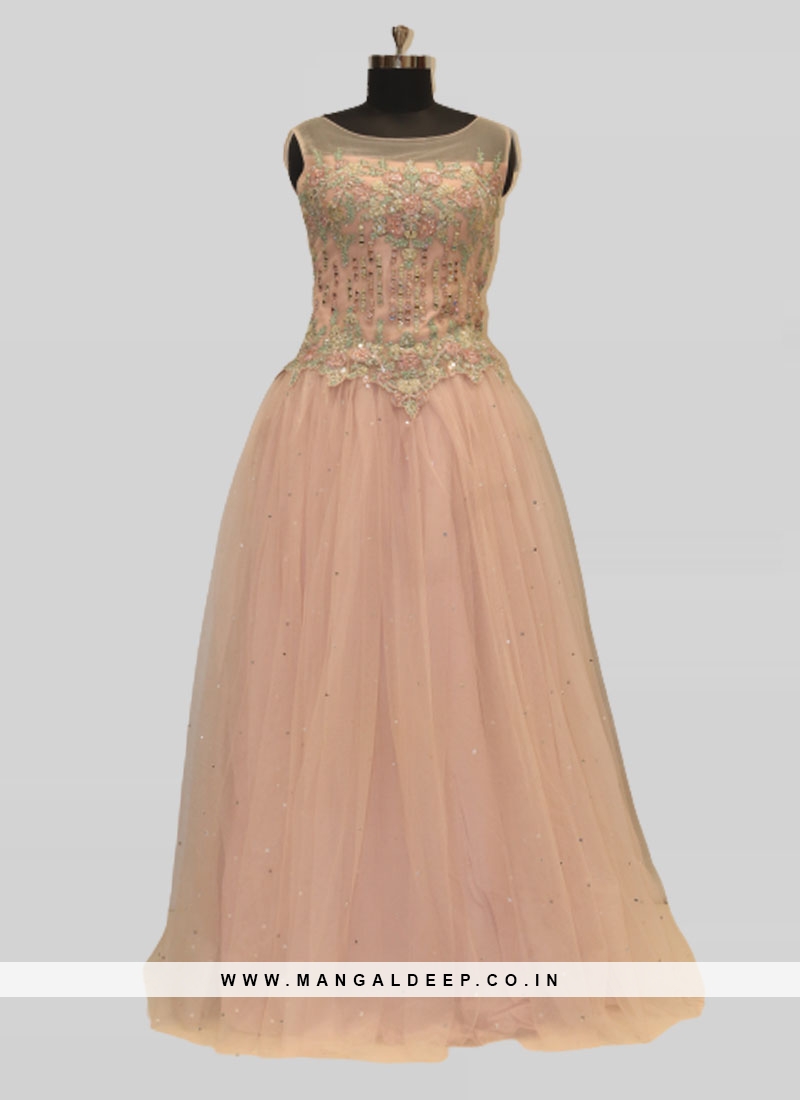 Pink Color Net Sequins Work New Design Gown