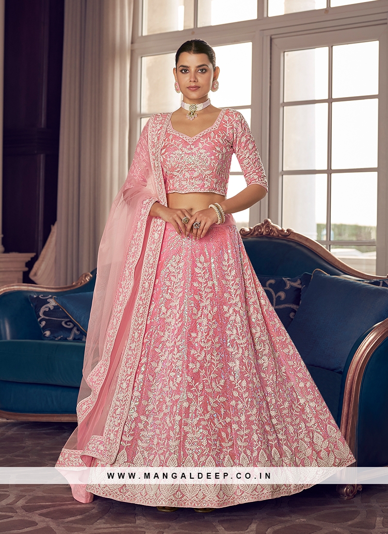 Pink Color Organza Embroidered Lehenga